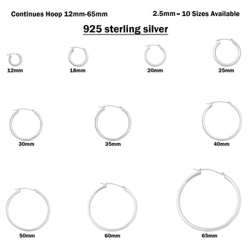 2.5mm Thickness Snap Post Hoop Earrings Round 925 Sterling Silver (12mm-65mm)